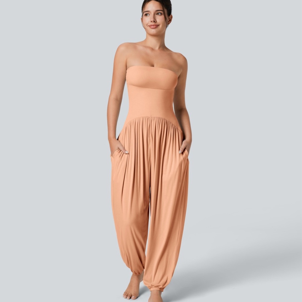 Ribbed Tube Backless Side Pocket Casual
Jumpsuit - Sunset Orange